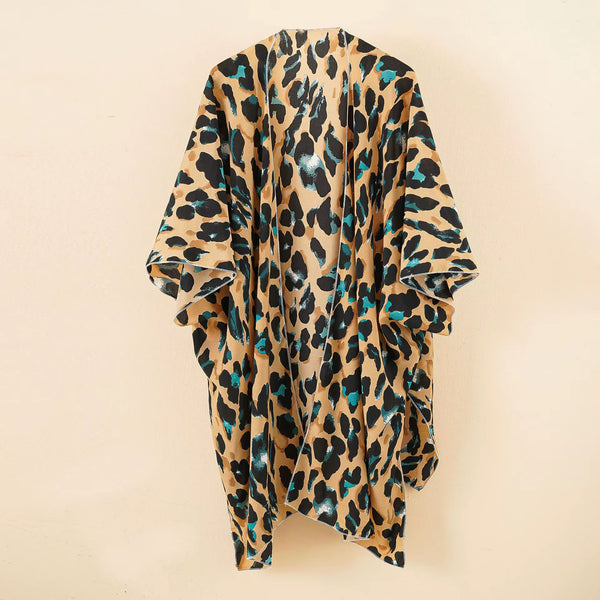 Women Sun Protection Shawl Lady Summer Chiffon Cardigan Holiday Bikini Blouse Breathable Beach Cape MD-LONG Leopard Cloak FPWF52