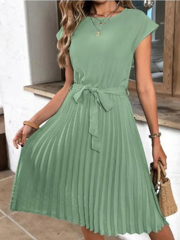 Kurzärmliges Plisseekleid Für Damen | Midi