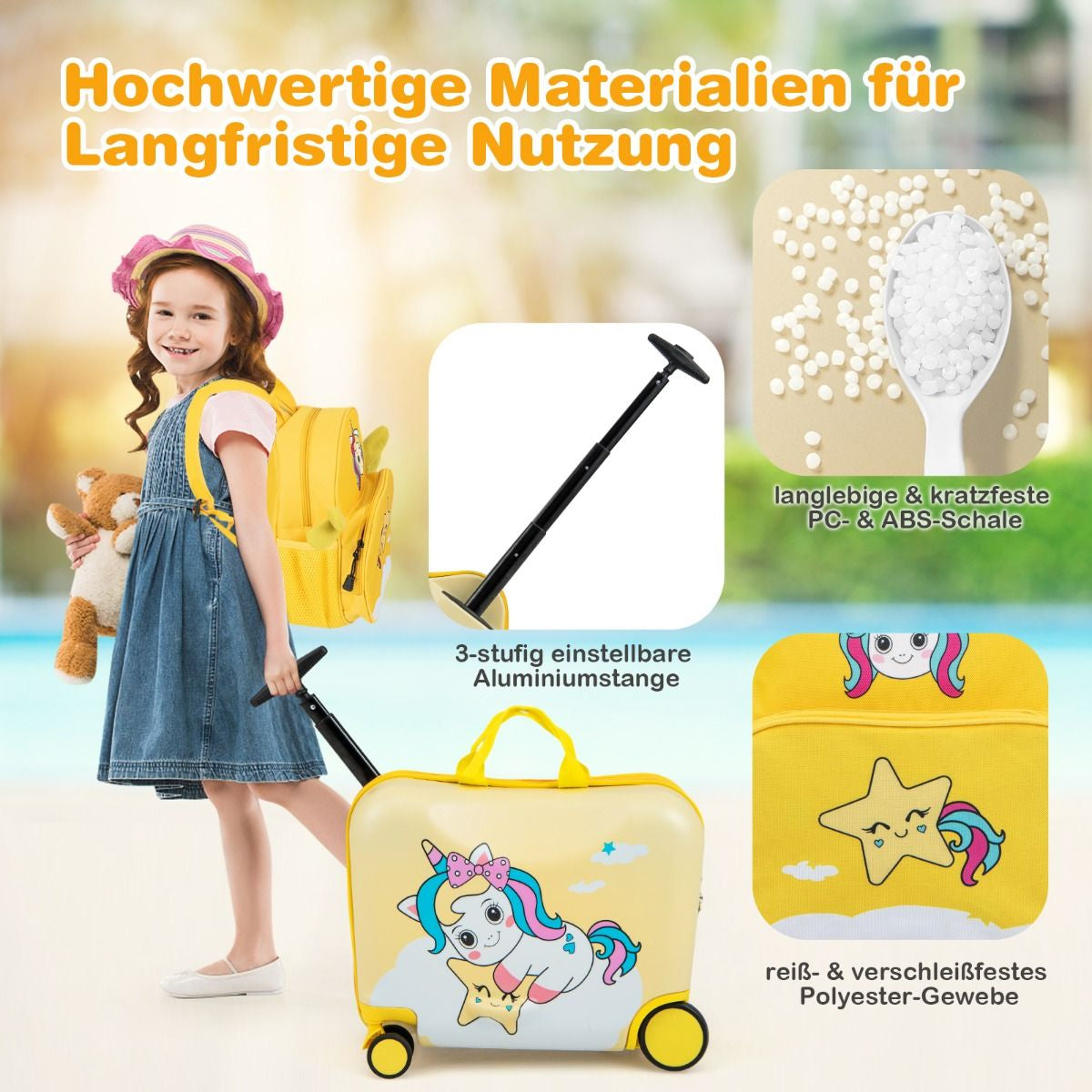 2Tlg Kinderkoffer + Rucksack 47 Cm Langer Aufsitzkoffer Und 30 Cm Breiter Rucksack 12"+18"