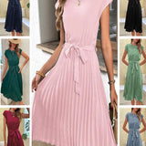 Kurzärmliges Plisseekleid Für Damen | Midi