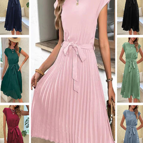 Kurzärmliges Plisseekleid Für Damen | Midi