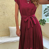 Kurzärmliges Plisseekleid Für Damen | Midi