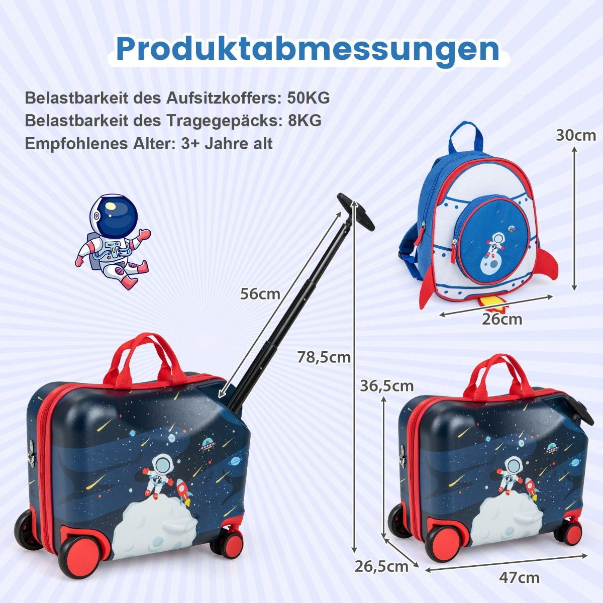 2Tlg Kinderkoffer + Rucksack 47 Cm Langer Aufsitzkoffer Und 30 Cm Breiter Rucksack 12"+18"