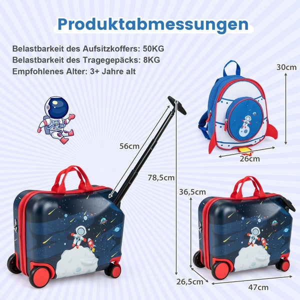 2Tlg Kinderkoffer + Rucksack 47 Cm Langer Aufsitzkoffer Und 30 Cm Breiter Rucksack 12"+18"