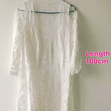 2022 Dress Beach White Lace Summer Maxi Dress Women Long Sleeve Beach Cover up Sexy See through Boho Bikini Beachwear Cover-Ups