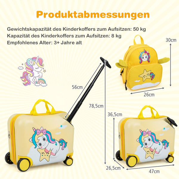 2Tlg Kinderkoffer + Rucksack 47 Cm Langer Aufsitzkoffer Und 30 Cm Breiter Rucksack 12"+18"