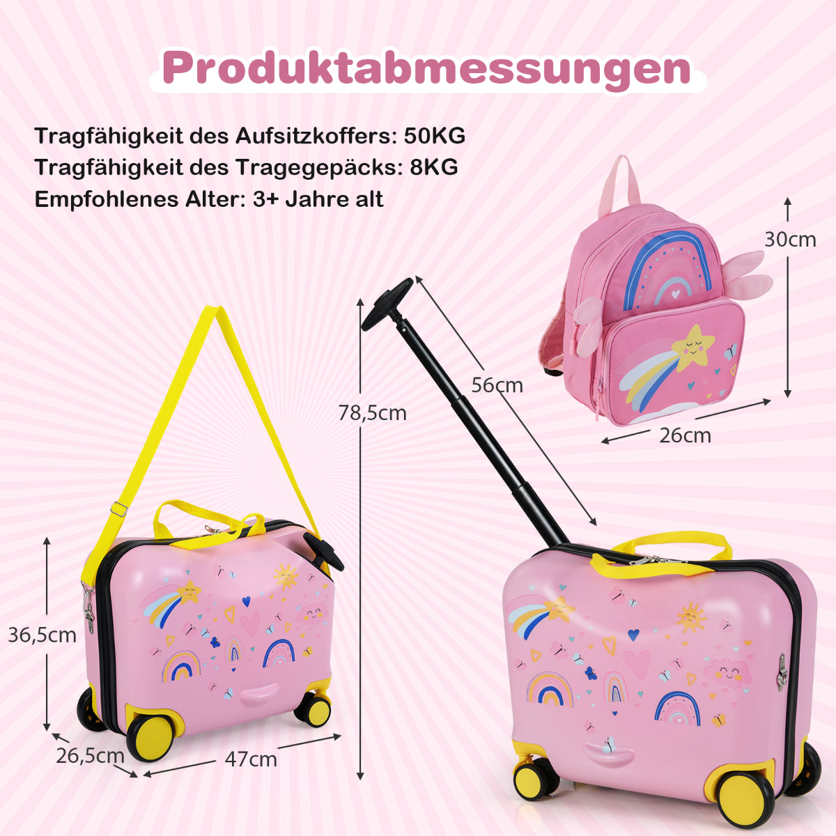 2Tlg Kinderkoffer + Rucksack 47 Cm Langer Aufsitzkoffer Und 30 Cm Breiter Rucksack 12"+18"