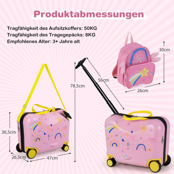 2Tlg Kinderkoffer + Rucksack 47 Cm Langer Aufsitzkoffer Und 30 Cm Breiter Rucksack 12"+18"