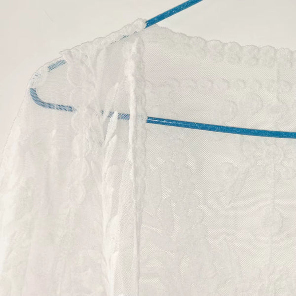 2022 Dress Beach White Lace Summer Maxi Dress Women Long Sleeve Beach Cover up Sexy See through Boho Bikini Beachwear Cover-Ups