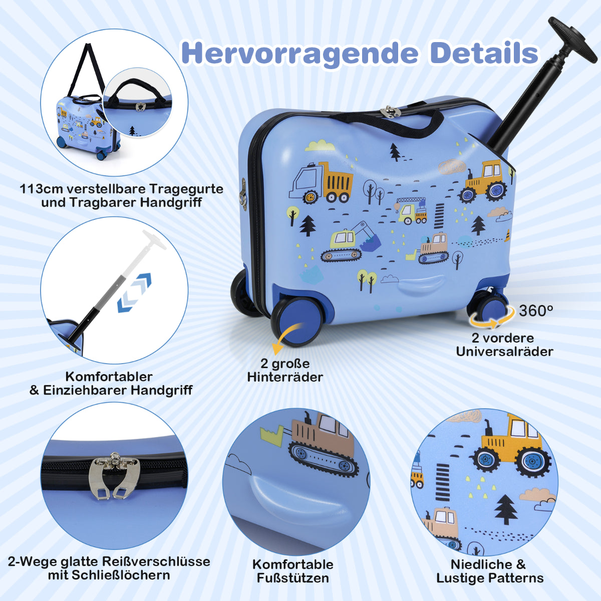 2Tlg Kinderkoffer + Rucksack 47 Cm Langer Aufsitzkoffer Und 30 Cm Breiter Rucksack 12"+18"