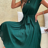 Kurzärmliges Plisseekleid Für Damen | Midi