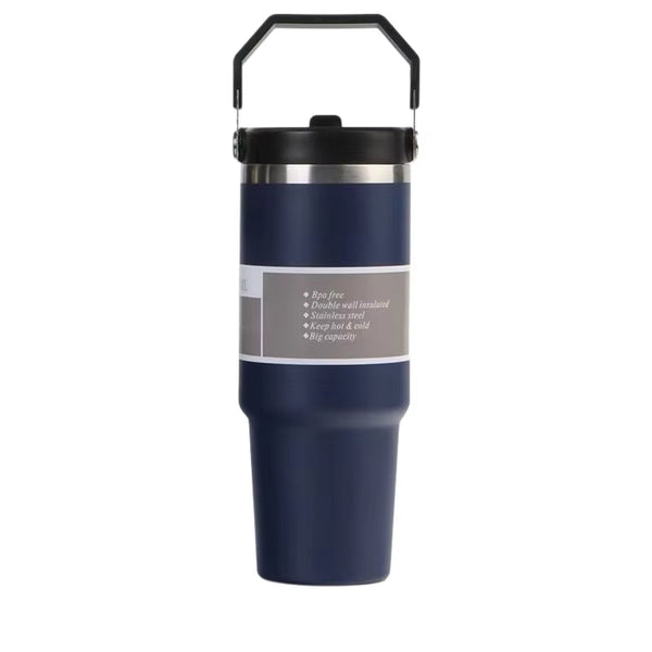 30Oz Large Capacity Portable Car Cup Stainless Steel Thermos Bottle with Straw & Handle Travel Sports Water Bottle Vacuum Flask