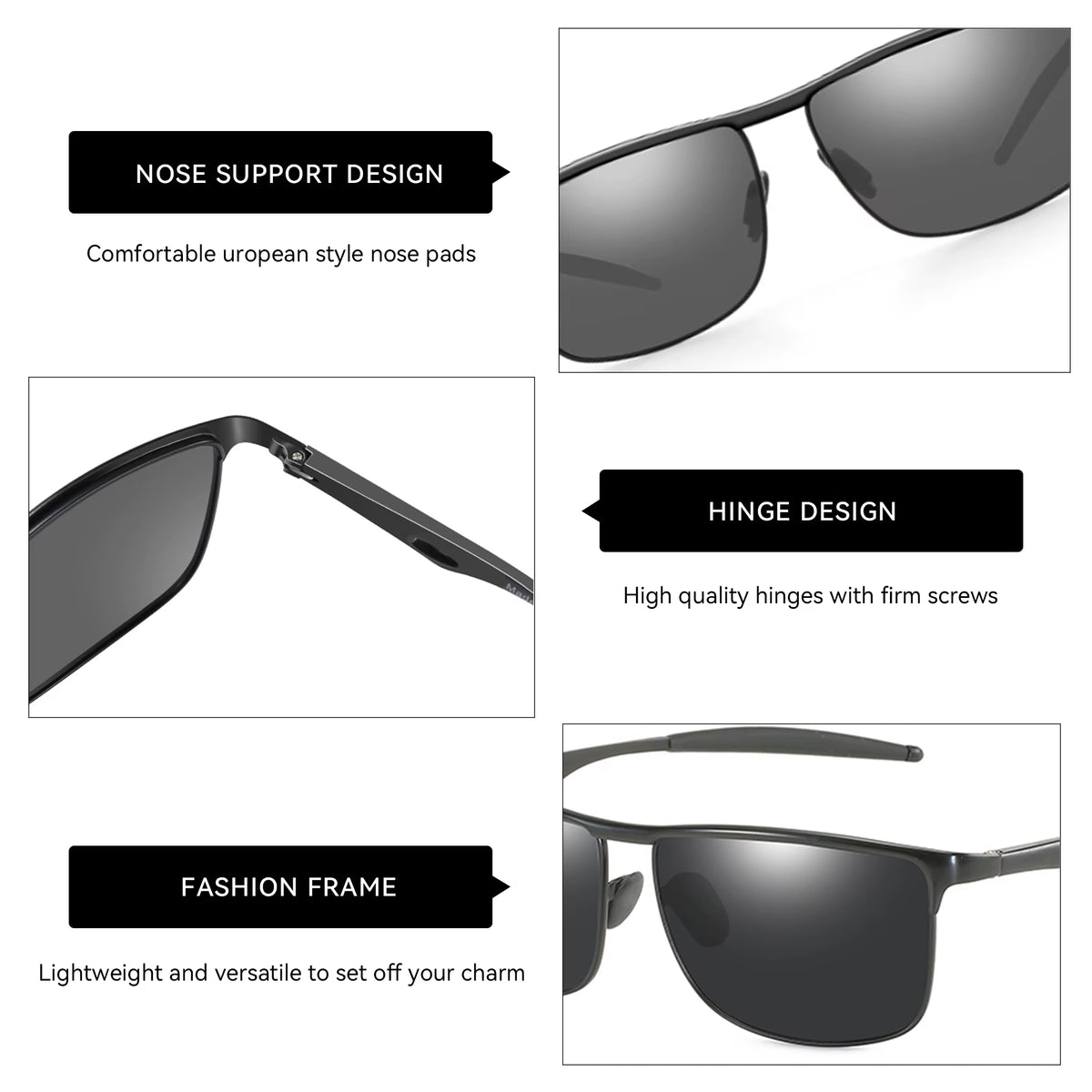 Fashion Aluminum UV400 Protection Sunglasses Fashion Polarized Sun Glasses for Fishing Hiking Golf Driving Unisex