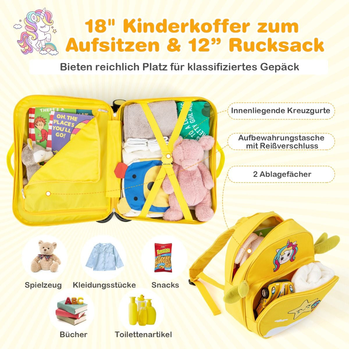 2Tlg Kinderkoffer + Rucksack 47 Cm Langer Aufsitzkoffer Und 30 Cm Breiter Rucksack 12"+18"