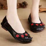 Blue Mom Casual Flats Woman Soft Floral Oxford Shoes for Women Summer Genuine Leather Shoes Ladies Handmade Sewing Flats