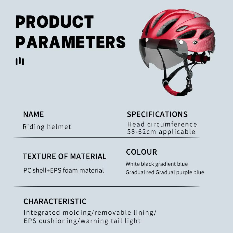 Bike Helmet with LED Tail Light Adult Cycling Helmet Fit 58-62Cm Lightweight Breathable Colorful Bicycle Helmets Accessories