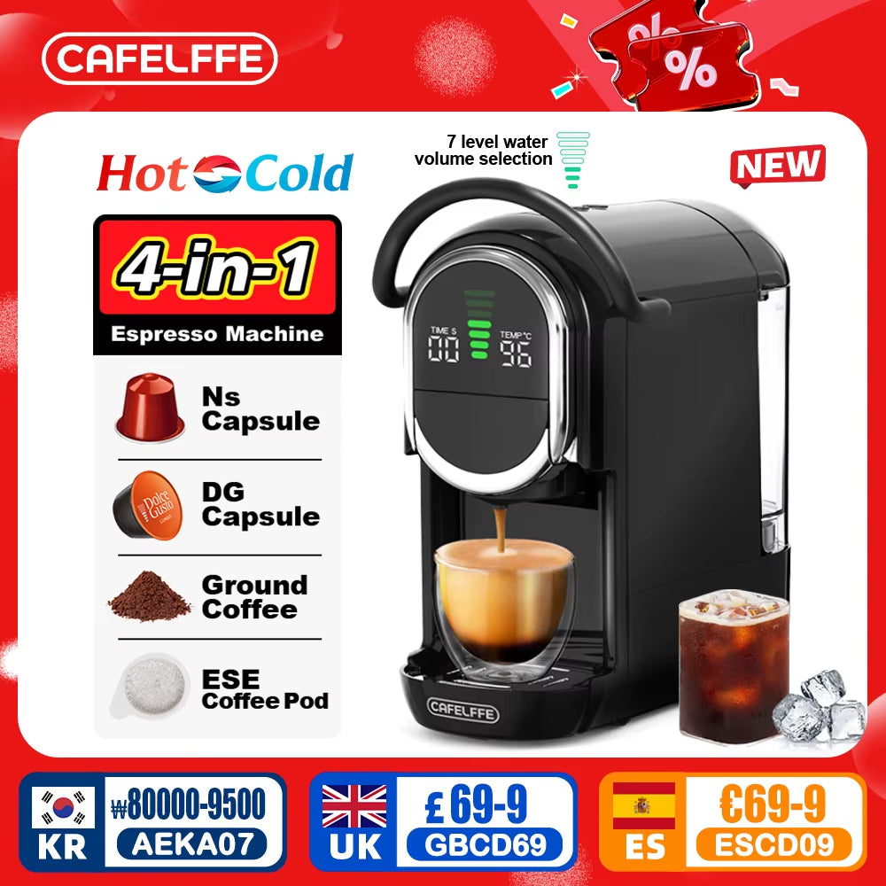 4In1 Capsule Coffee Machine Hot/Cold Multiple Espresso Cafetera Cappuccino Coffee Maker Dolce Gusto Nespresso Powder 19