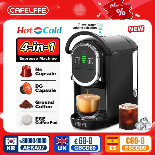 4In1 Capsule Coffee Machine Hot/Cold Multiple Espresso Cafetera Cappuccino Coffee Maker Dolce Gusto Nespresso Powder 19