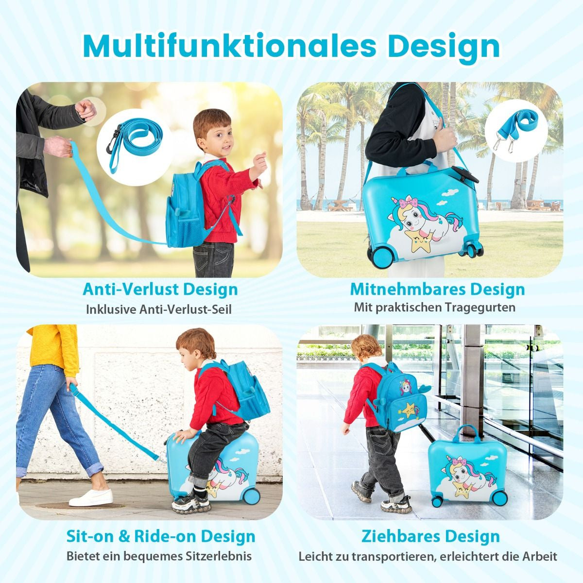 2Tlg Kinderkoffer + Rucksack 47 Cm Langer Aufsitzkoffer Und 30 Cm Breiter Rucksack 12"+18"