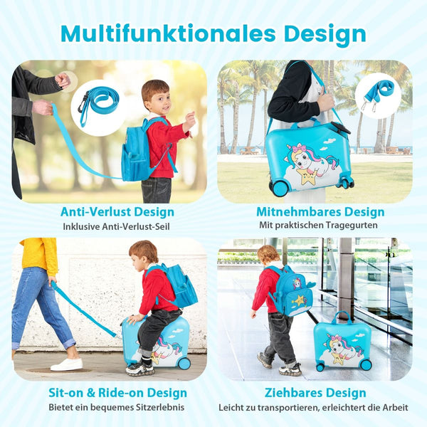 2Tlg Kinderkoffer + Rucksack 47 Cm Langer Aufsitzkoffer Und 30 Cm Breiter Rucksack 12"+18"