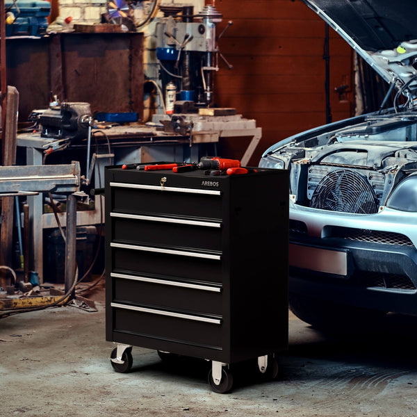 AREBOS Werkstattwagen Werkzeugwagen Rollwagen Werkzeugkiste Toolbox 5 Fächer