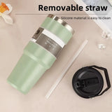 30Oz Large Capacity Portable Car Cup Stainless Steel Thermos Bottle with Straw & Handle Travel Sports Water Bottle Vacuum Flask