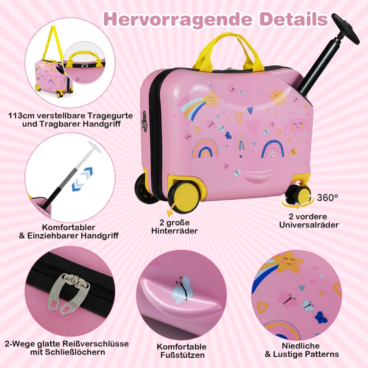 2Tlg Kinderkoffer + Rucksack 47 Cm Langer Aufsitzkoffer Und 30 Cm Breiter Rucksack 12"+18"