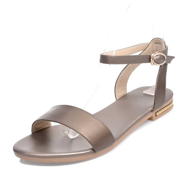 plus Size 34-43 New High Quality Genuine Leather Sandals Women Shoes Ladies Solid Color Flat Summer Beach Shoes