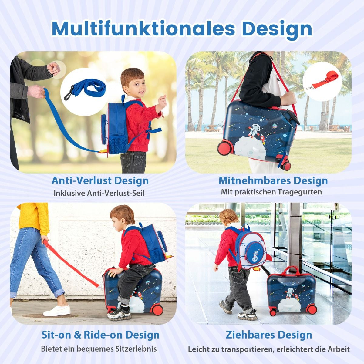 2Tlg Kinderkoffer + Rucksack 47 Cm Langer Aufsitzkoffer Und 30 Cm Breiter Rucksack 12"+18"