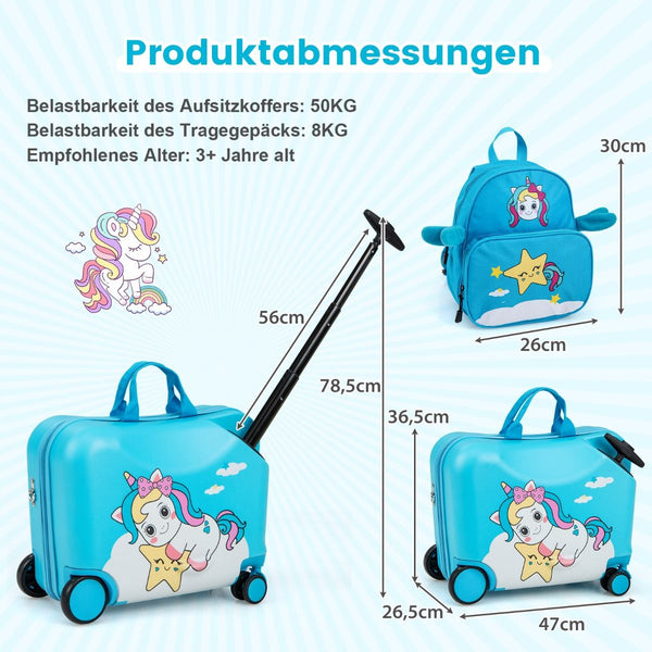 2Tlg Kinderkoffer + Rucksack 47 Cm Langer Aufsitzkoffer Und 30 Cm Breiter Rucksack 12"+18"