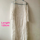 2022 Dress Beach White Lace Summer Maxi Dress Women Long Sleeve Beach Cover up Sexy See through Boho Bikini Beachwear Cover-Ups