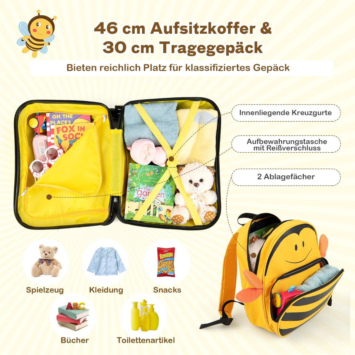 2Tlg Kinderkoffer + Rucksack 47 Cm Langer Aufsitzkoffer Und 30 Cm Breiter Rucksack 12"+18"