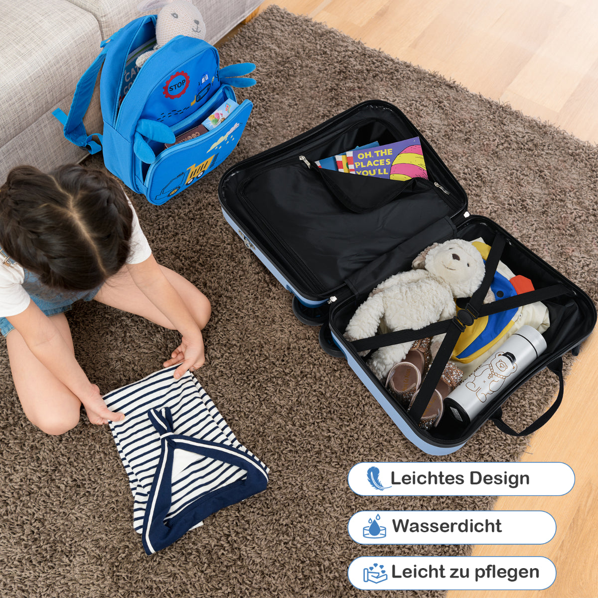 2Tlg Kinderkoffer + Rucksack 47 Cm Langer Aufsitzkoffer Und 30 Cm Breiter Rucksack 12"+18"