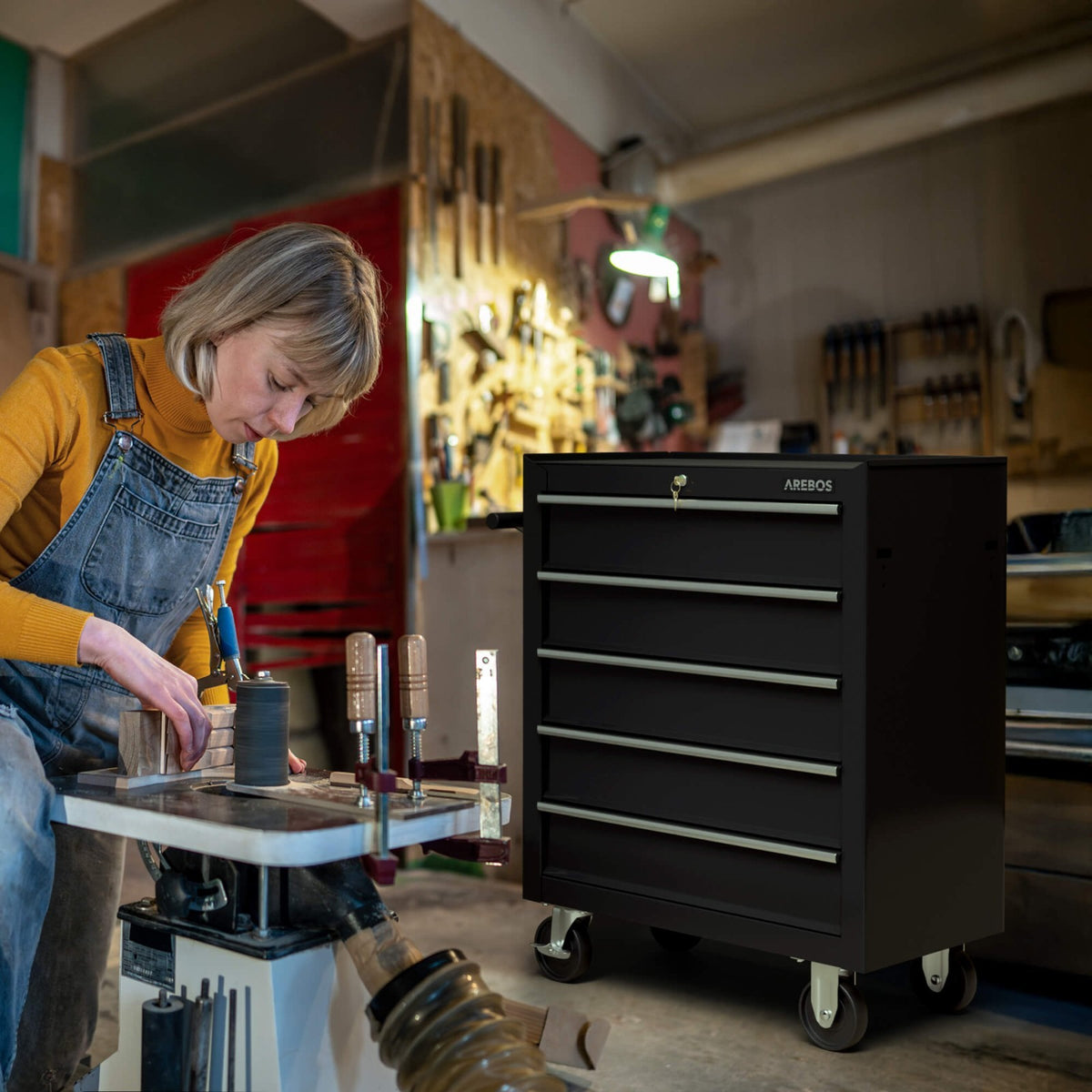 AREBOS Werkstattwagen Werkzeugwagen Rollwagen Werkzeugkiste Toolbox 5 Fächer