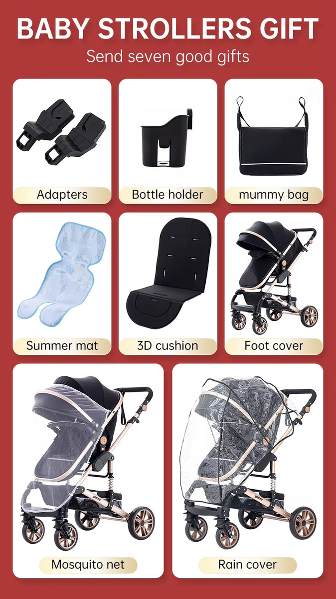 Baby Stroller 3 In1,Four Wheel Stroller,2 in 1 Baby Car,Lightweight Strollers,Mutifunction Strollers,Baby Carriage,Poussette