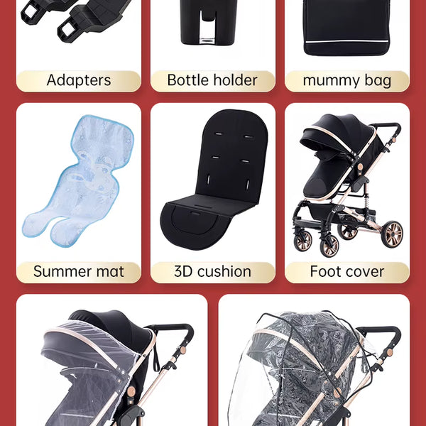 Baby Stroller 3 In1,Four Wheel Stroller,2 in 1 Baby Car,Lightweight Strollers,Mutifunction Strollers,Baby Carriage,Poussette
