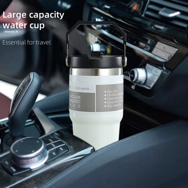 30Oz Large Capacity Portable Car Cup Stainless Steel Thermos Bottle with Straw & Handle Travel Sports Water Bottle Vacuum Flask