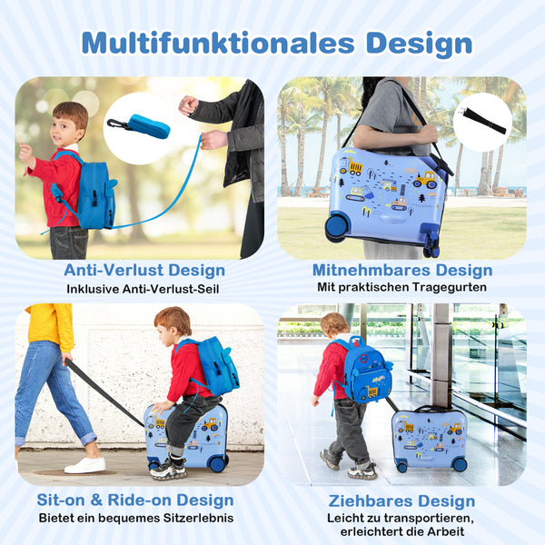 2Tlg Kinderkoffer + Rucksack 47 Cm Langer Aufsitzkoffer Und 30 Cm Breiter Rucksack 12"+18"