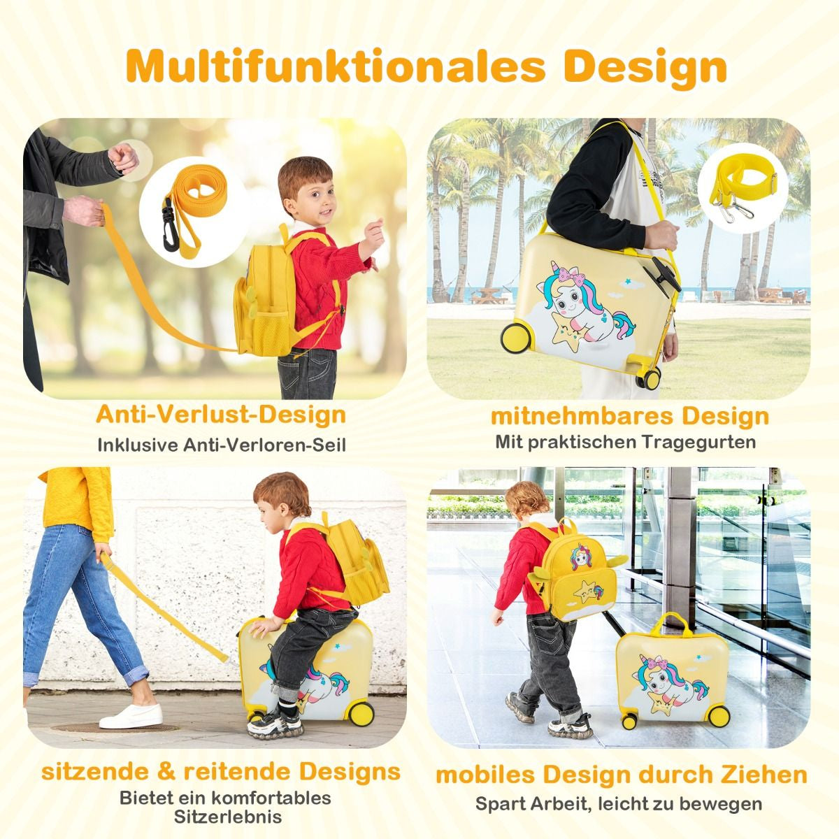 2Tlg Kinderkoffer + Rucksack 47 Cm Langer Aufsitzkoffer Und 30 Cm Breiter Rucksack 12"+18"