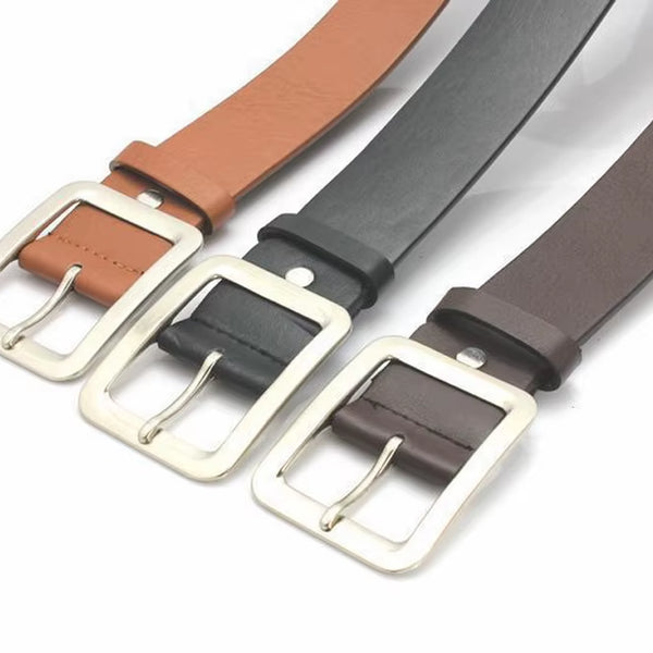 2025 Square Pin Buckles Belts Men Silver Buckle Leather Belts for Jeans Retro Wild Belts for Men Waistbands Students Strap