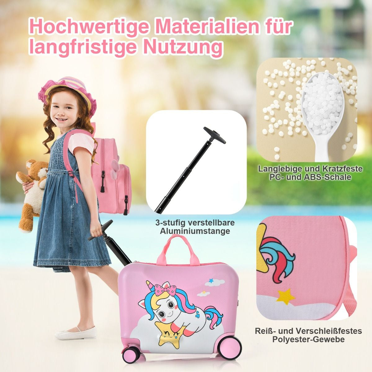 2Tlg Kinderkoffer + Rucksack 47 Cm Langer Aufsitzkoffer Und 30 Cm Breiter Rucksack 12"+18"