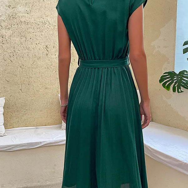 Kurzärmliges Plisseekleid Für Damen | Midi