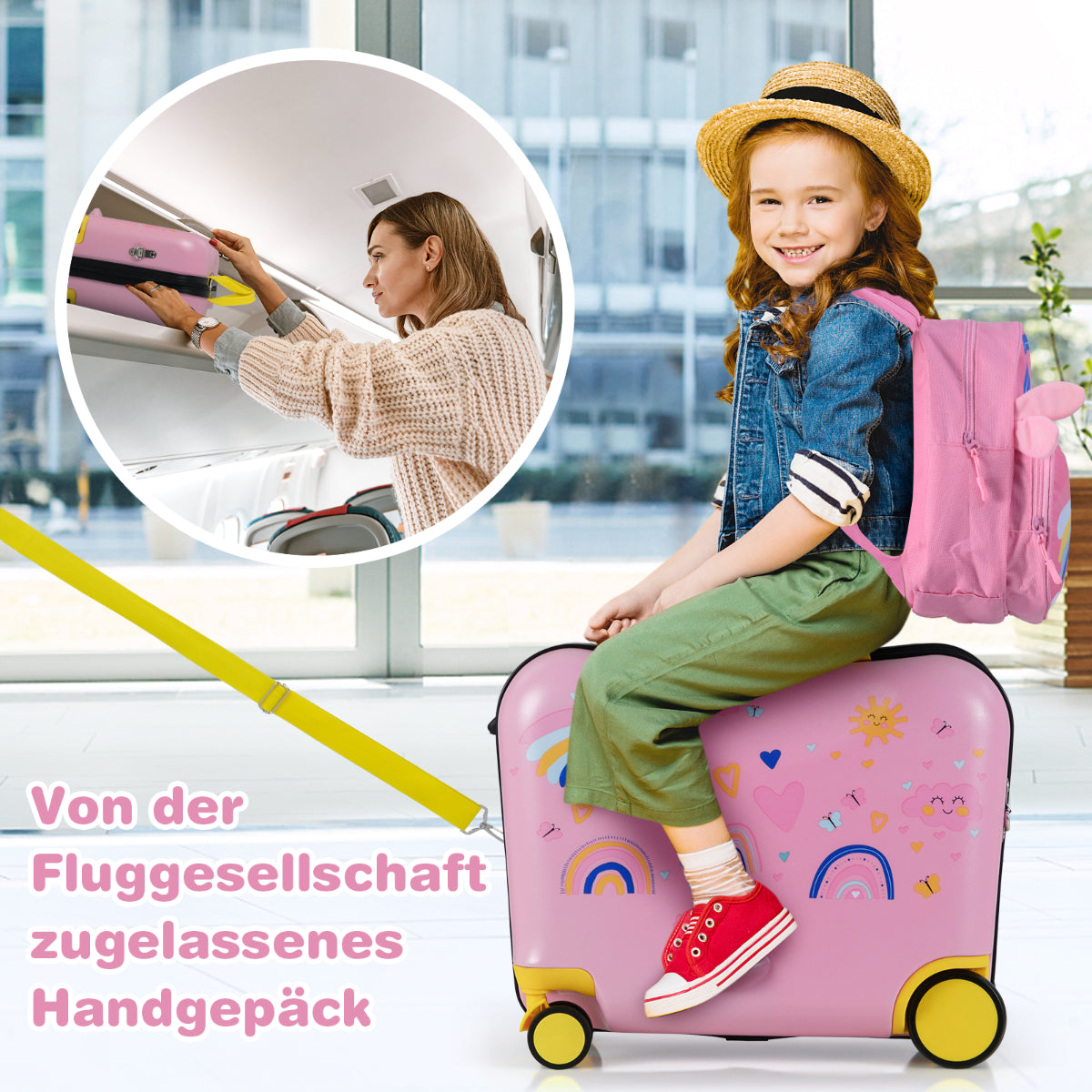 2Tlg Kinderkoffer + Rucksack 47 Cm Langer Aufsitzkoffer Und 30 Cm Breiter Rucksack 12"+18"