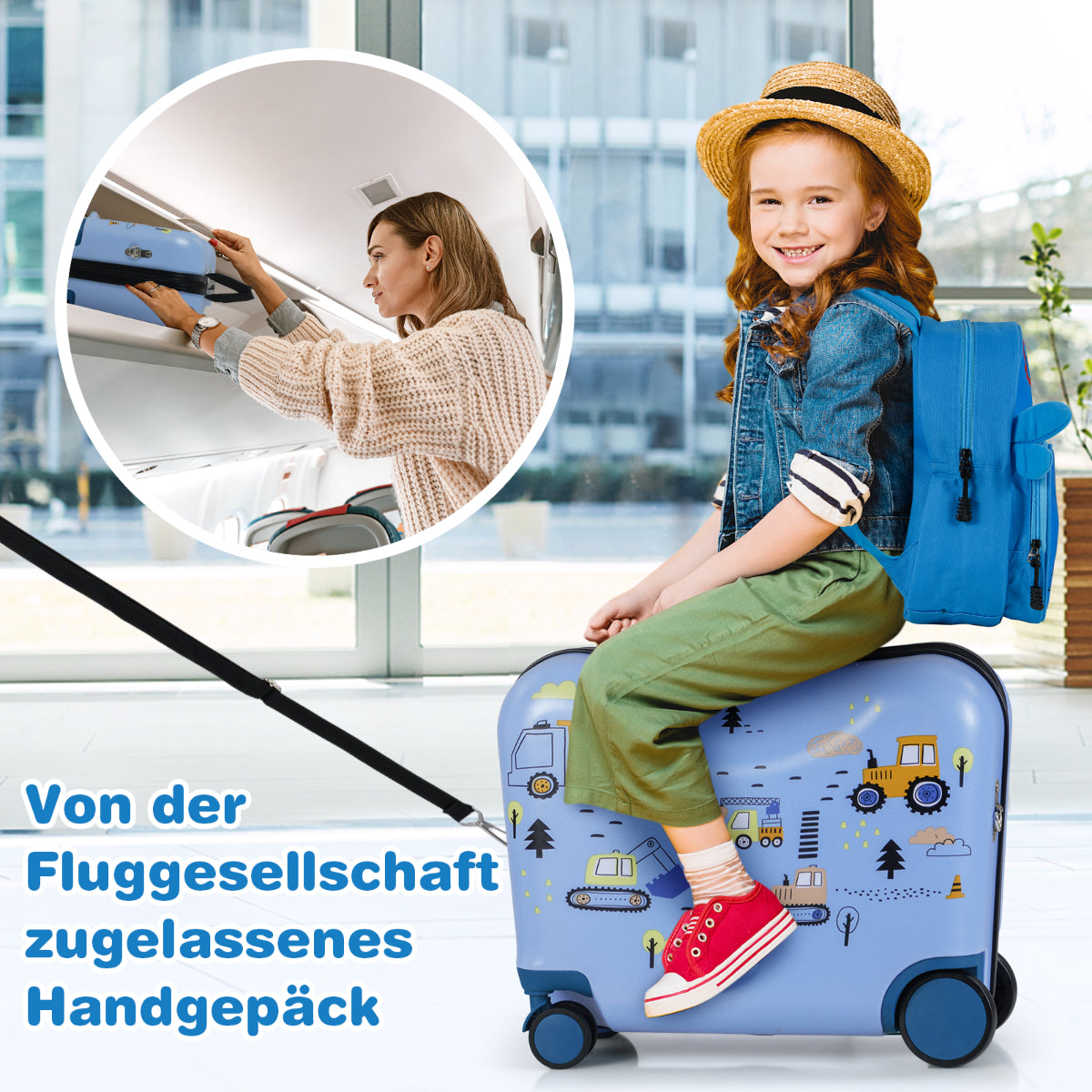 2Tlg Kinderkoffer + Rucksack 47 Cm Langer Aufsitzkoffer Und 30 Cm Breiter Rucksack 12"+18"