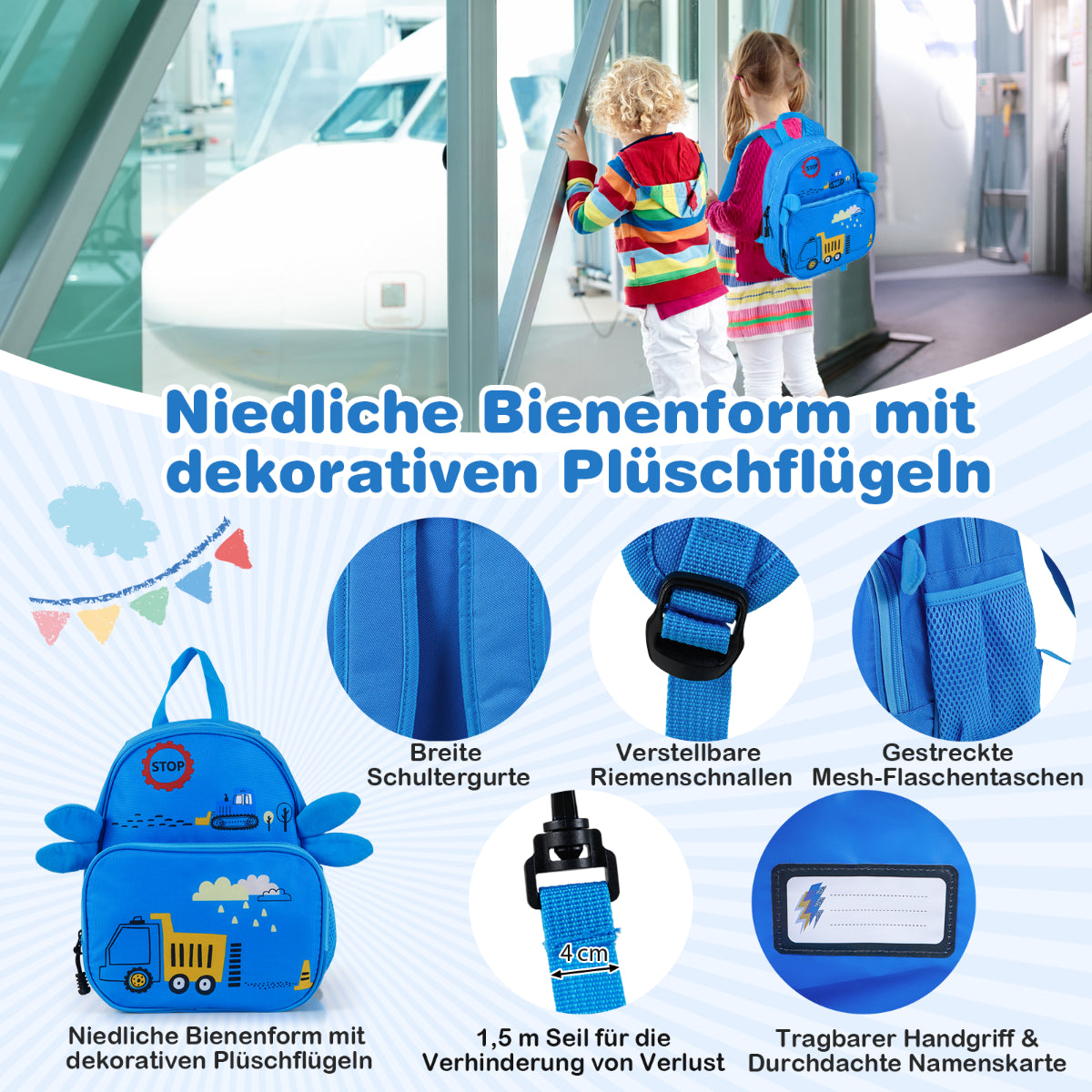 2Tlg Kinderkoffer + Rucksack 47 Cm Langer Aufsitzkoffer Und 30 Cm Breiter Rucksack 12"+18"