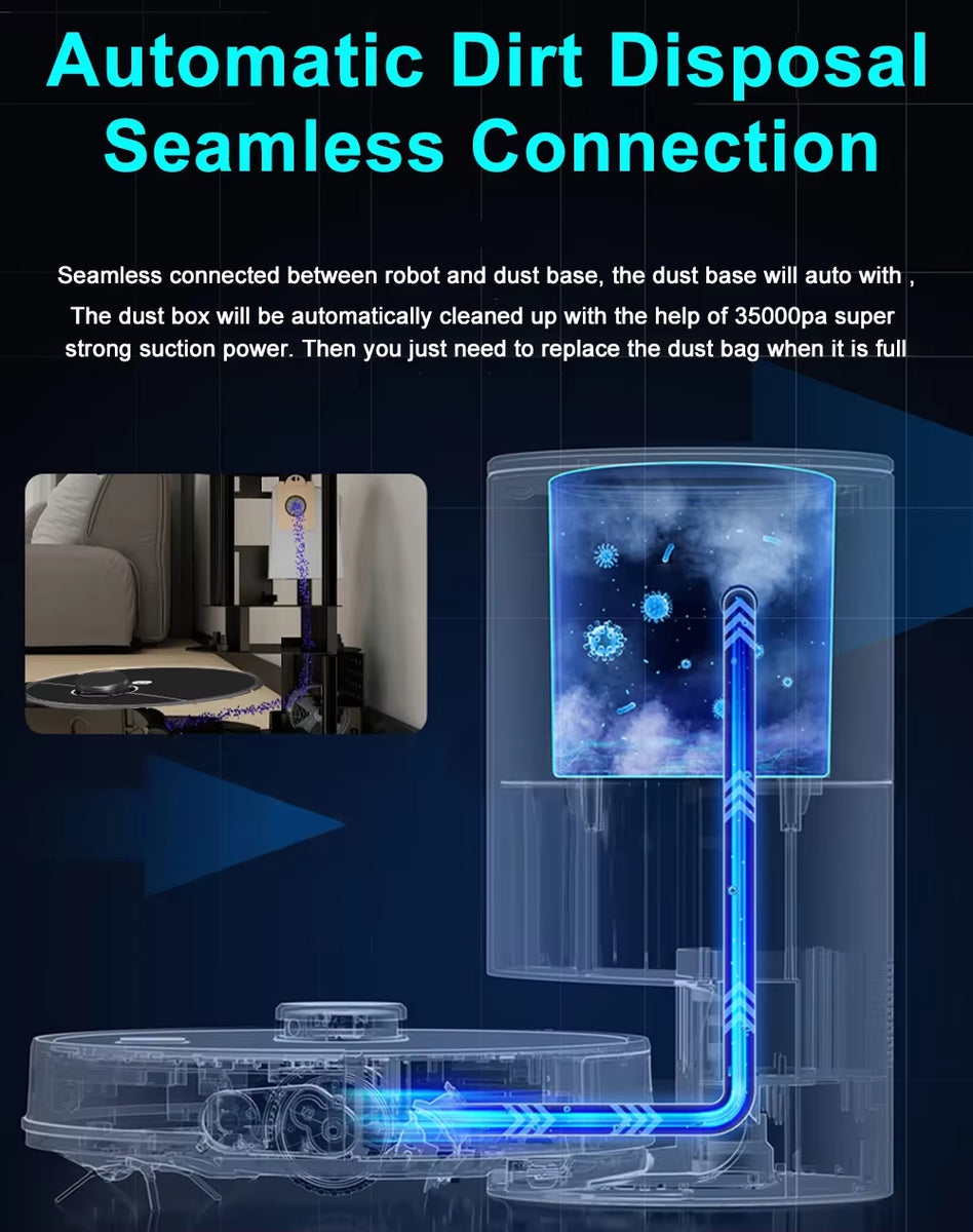 K30 Robot Vacuum Cleaner, Auto-Empty Station, Laser Lidar, 6500PA Suction,Multi-Floor Maping, Smart Home Wet Dry Appliance