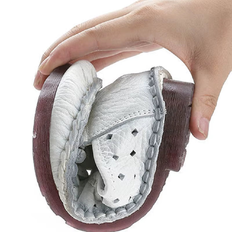 Blue Mom Casual Flats Woman Soft Floral Oxford Shoes for Women Summer Genuine Leather Shoes Ladies Handmade Sewing Flats