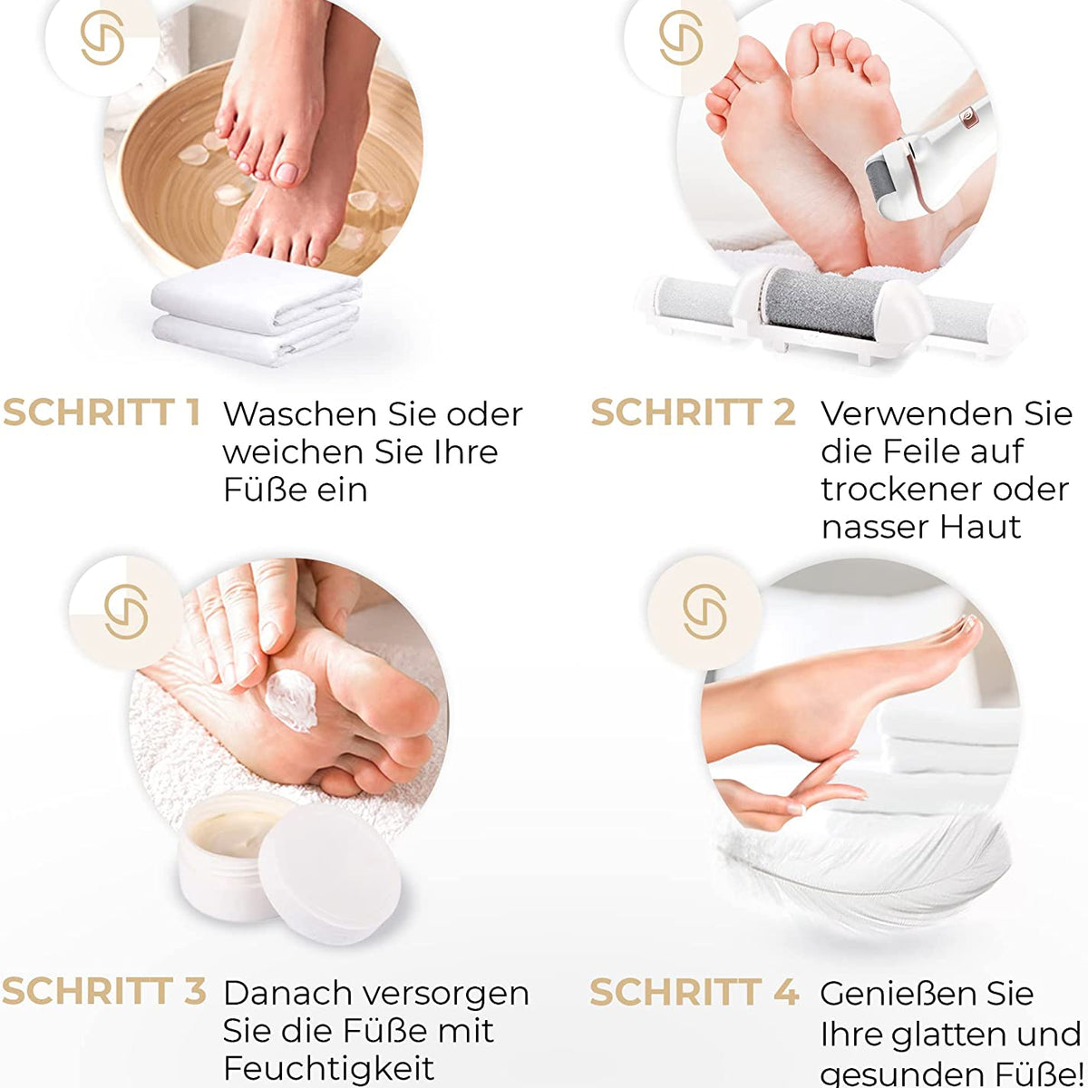 Essy Hornhautentferner Elektrisch Testsieger Mit 5 Ersatzrollen Hornhaut Entfernen Elektrischer Hornhautentferner Fußpflegegerät Pediküre Set Elektronisch Fußpflege Hornhautfeile (White)