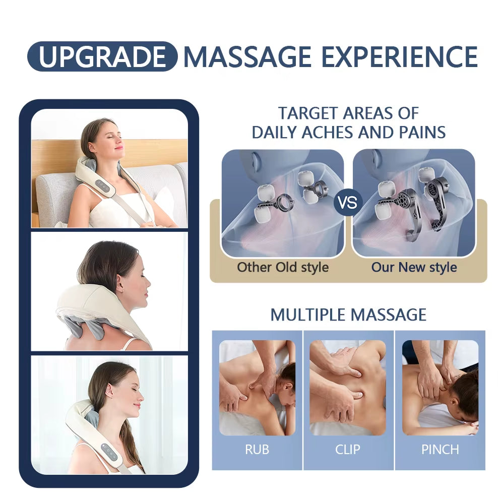 26W Brushless Motor Neck and Shoulder Massager Wireless Shoulder and Back Kneading Massage Shawl Neck Masajeador