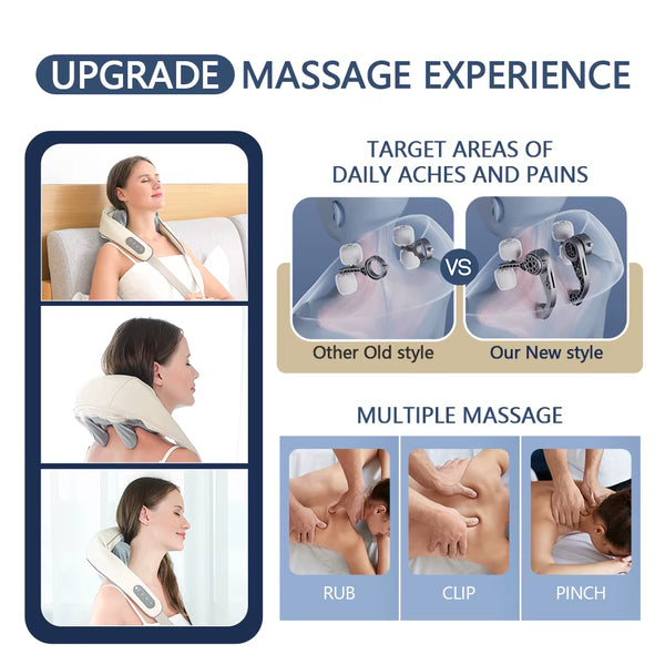 26W Brushless Motor Neck and Shoulder Massager Wireless Shoulder and Back Kneading Massage Shawl Neck Masajeador